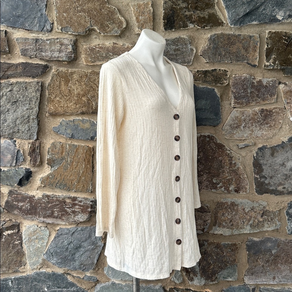 Reformation Ribbed Button-Front Mini Dress Cream Ivory Size M - Picture 3 of 7